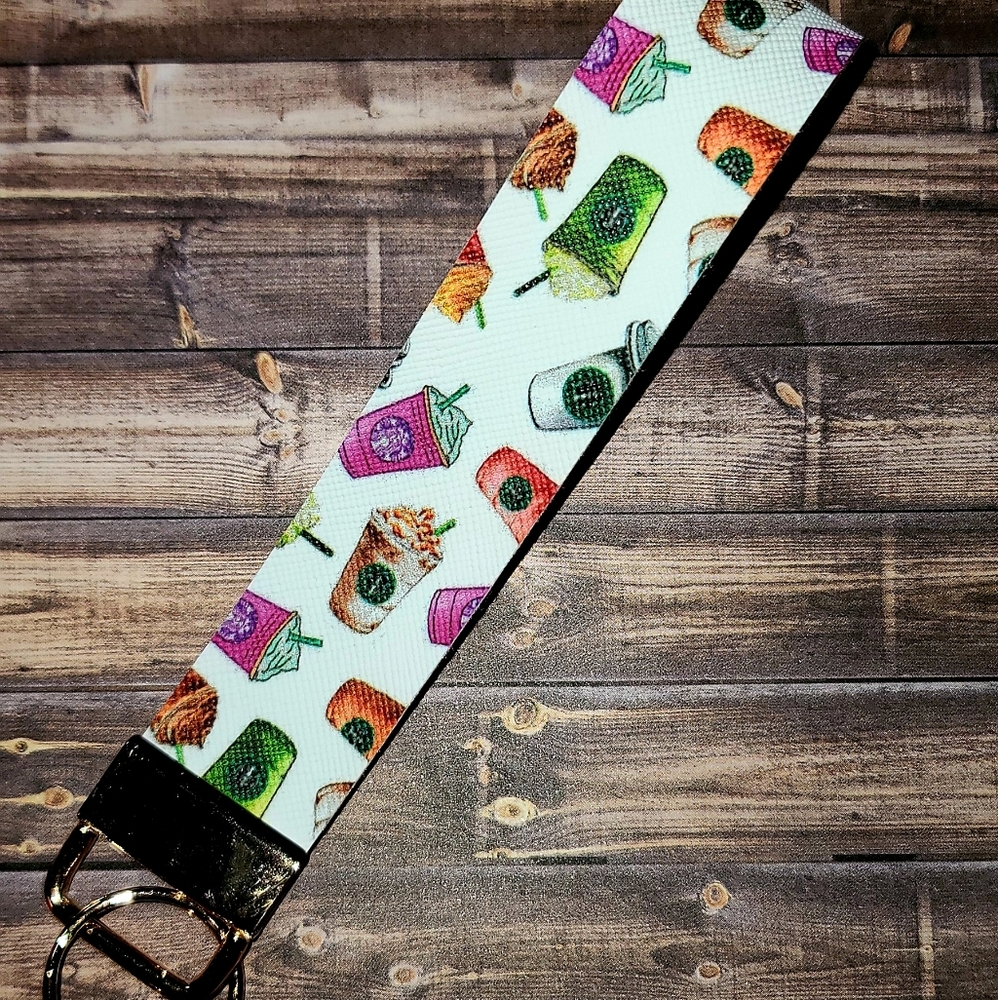 Wristlet keyfob starbucks print